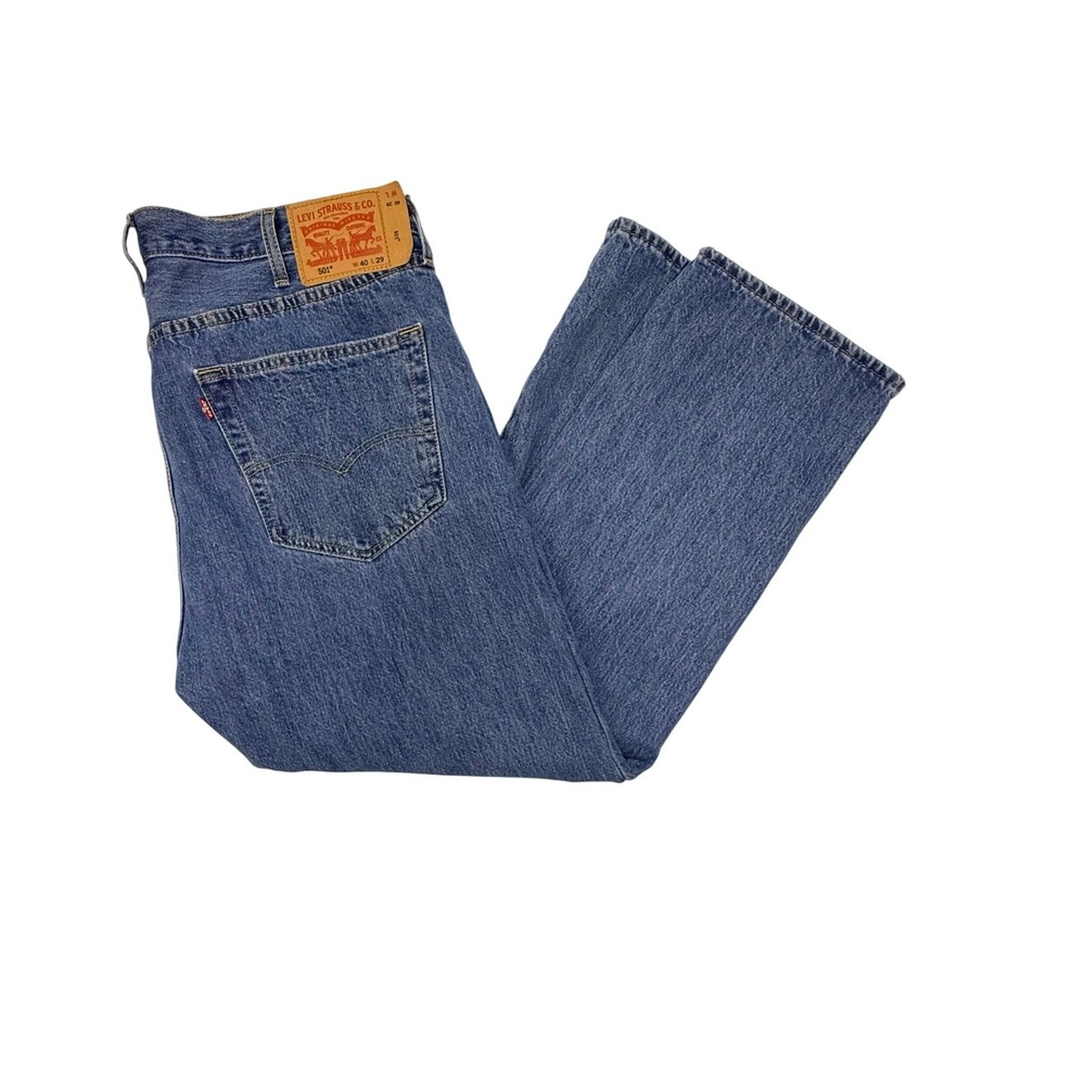 Levis 501 Original Fit Mens Jeans W40 L29 Blue Denim Straight Leg Button Fly - Picture 1 of 10